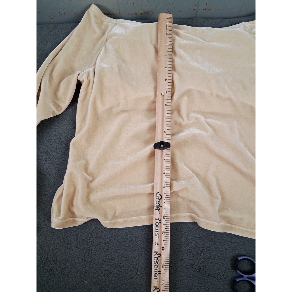 Soft Surroundings Sweater Womens Large Beige Velvet Off Shoulder Long Sleeve Top - Picture 9 of 9